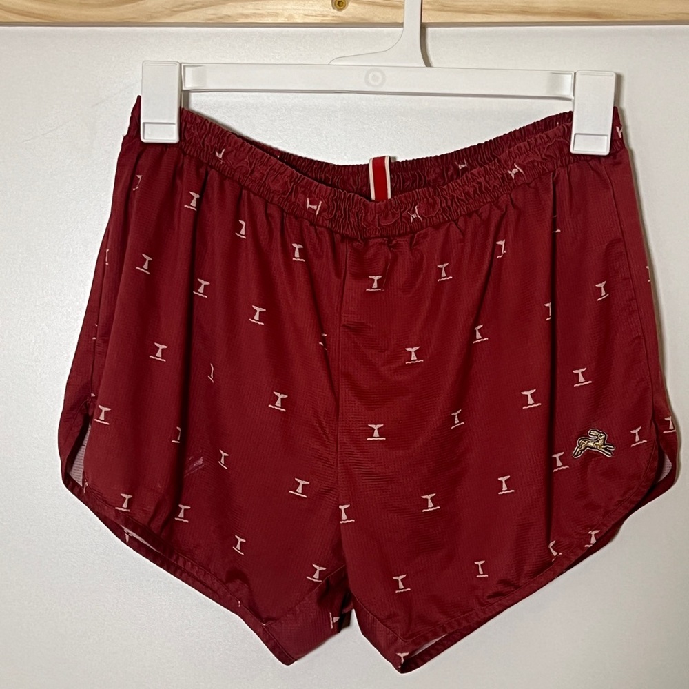 Tracksmith Maroon Athletic Running Shorts with Small White Logo Pattern